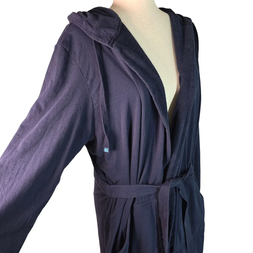 DudeRobe Mens Hooded Bathrobe Navy Blue Towel Lined Jersey Knit Size S/M